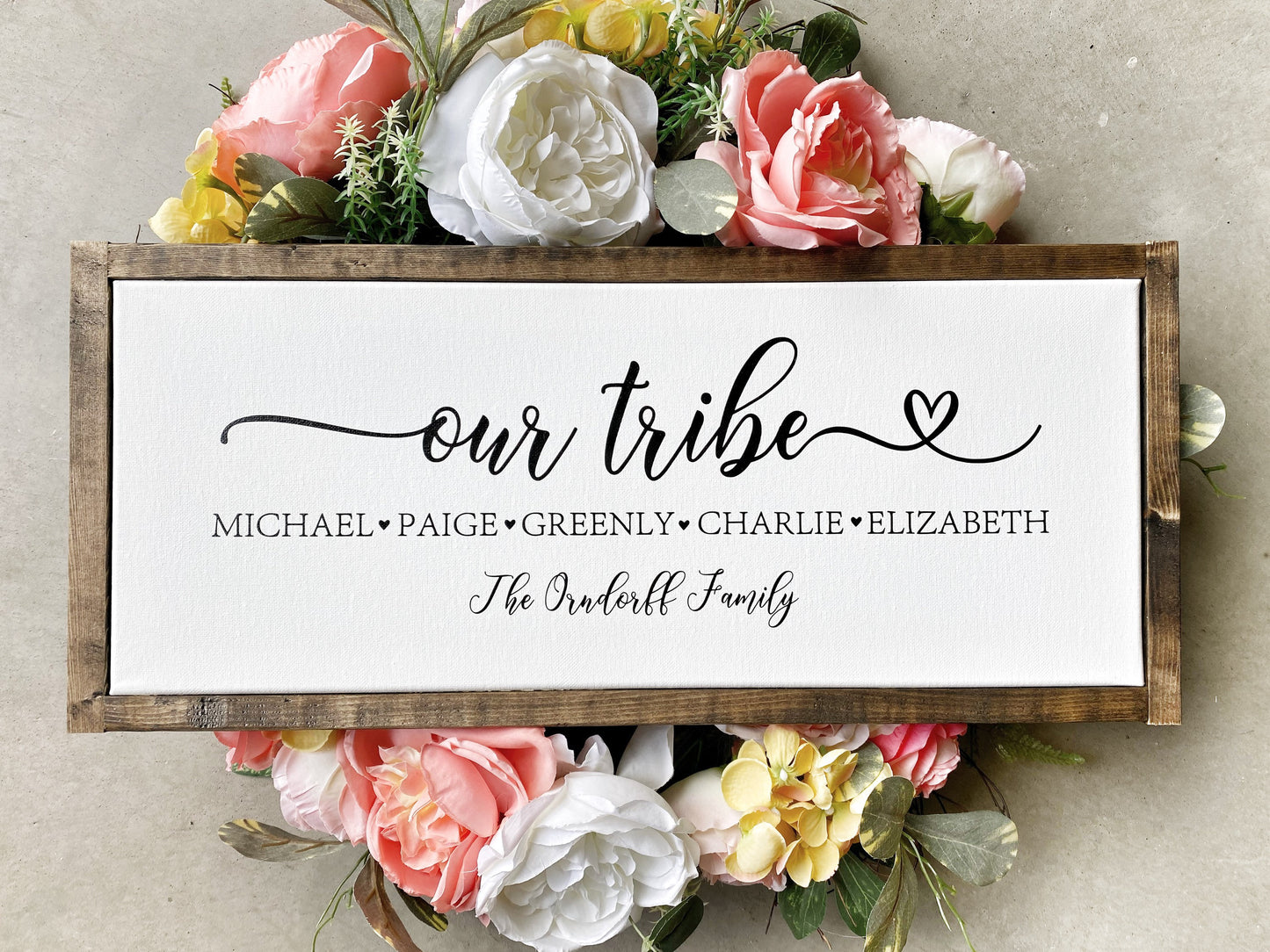 Our Tribe Family Name Sign, Personalized with First Names, Last Name Optional or Replaced with Date