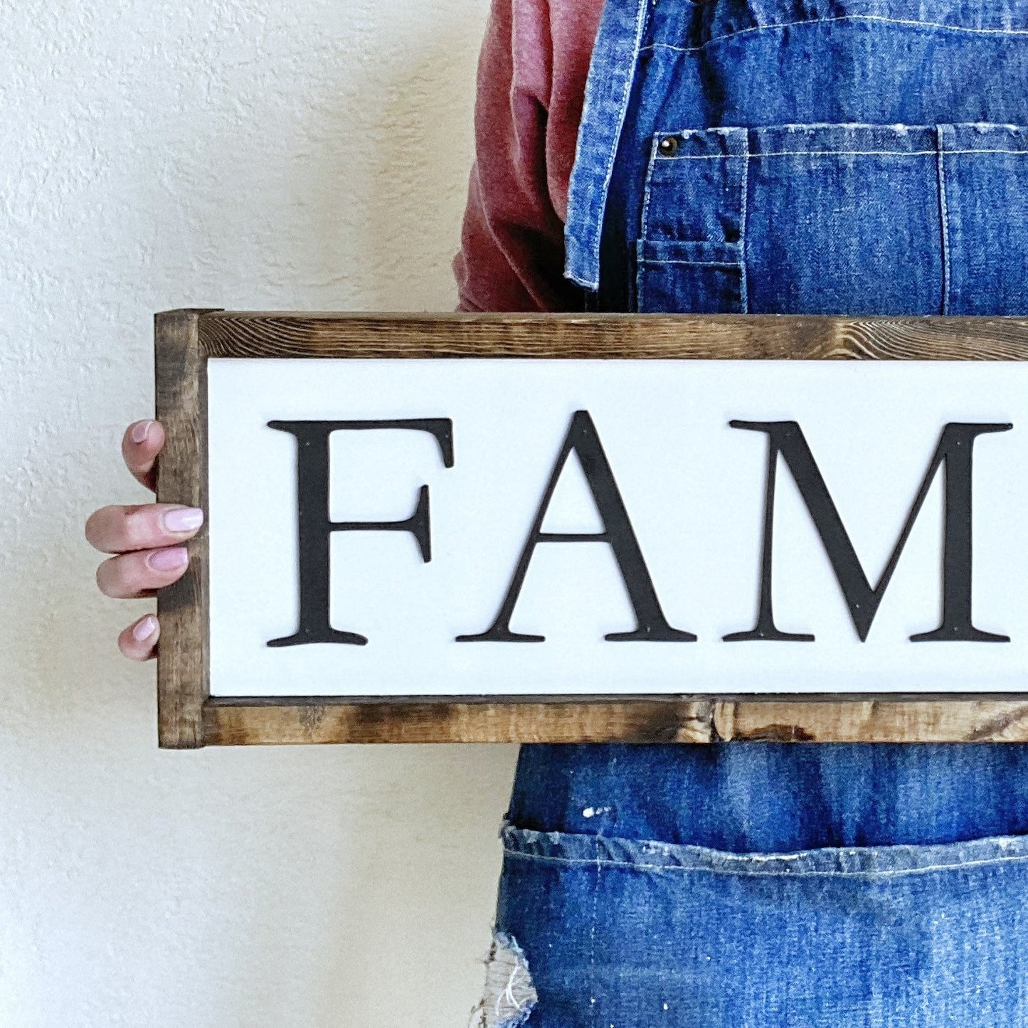 Family Sign, Rustic Farmhouse Decor, 3D Raised Laser Letter, Simple Lettered Word Sign, Living Room, New Family Gift