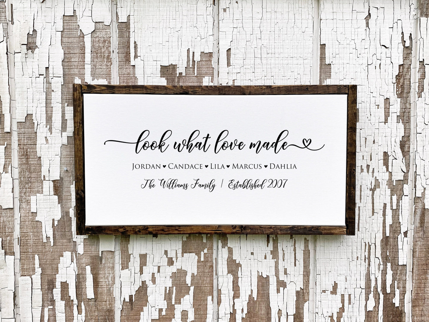 Blended Family Gift, Look What Love Made Sign, Personalized Last Name Sign, First Names and Established Date