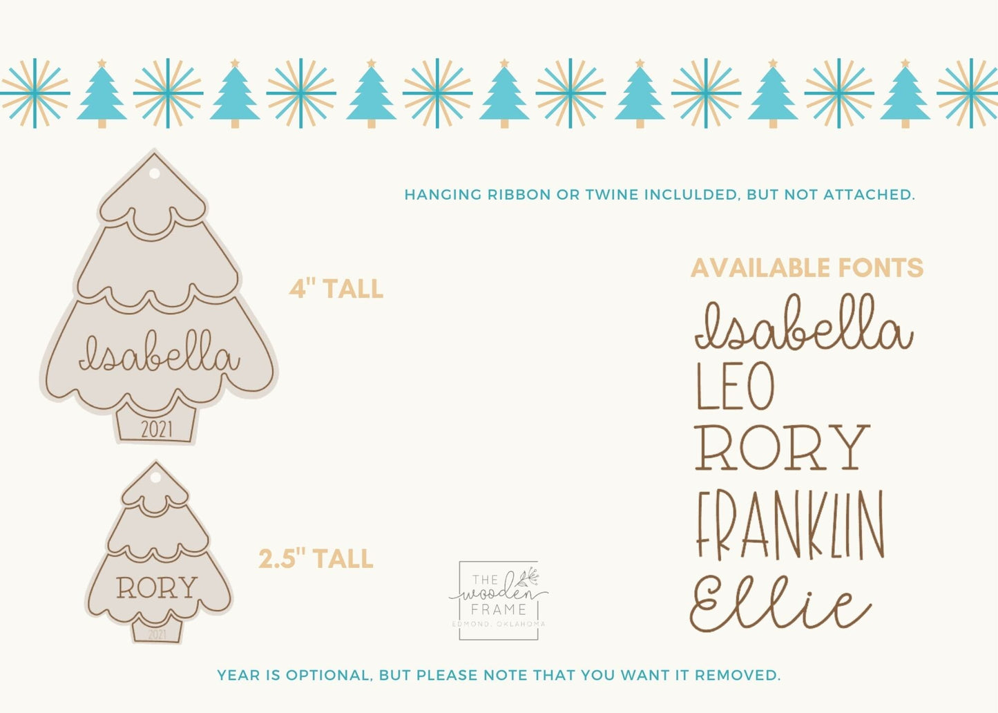 Personalized Ornament, Christmas Tree DIY Ornament Kit with First Name and Year Engraved on Wood, Made Shipped USA