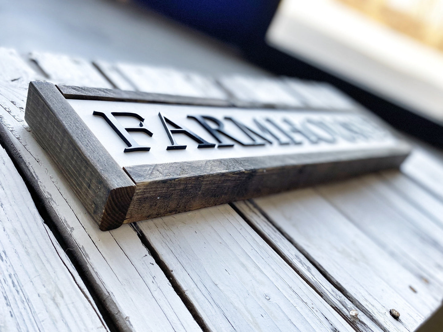 Simple Farmhouse Sign, Rustic Farmhouse Decor, 3D Raised Laser Letter, Simple Lettered Word Sign, Over the Door Accent, Framed Wood Sign