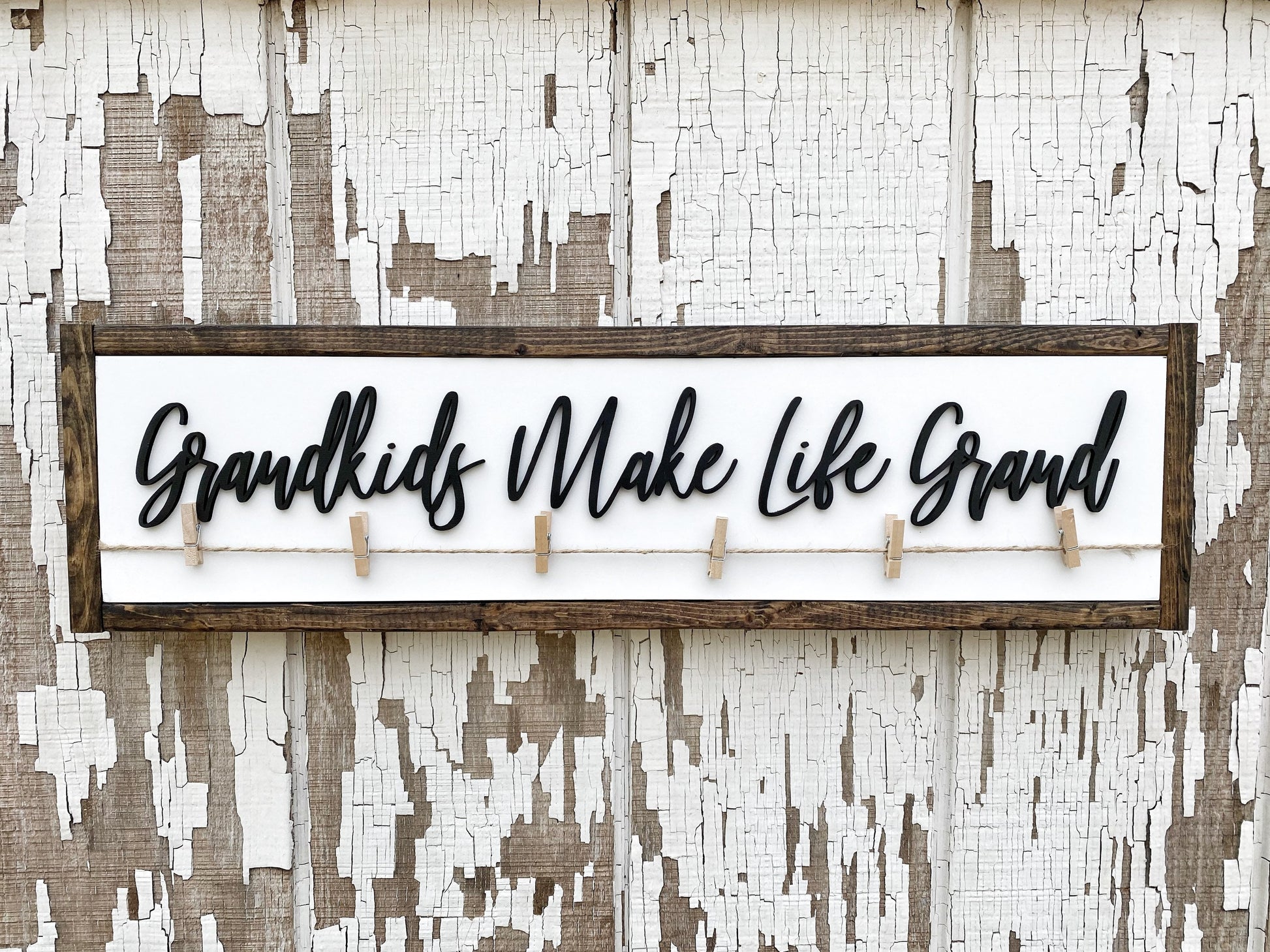 Grandkids Make Life Grand, Kids Artwork Display for Grandparents, Personalized Clips, Grandchildren Photo Board, Brag Board