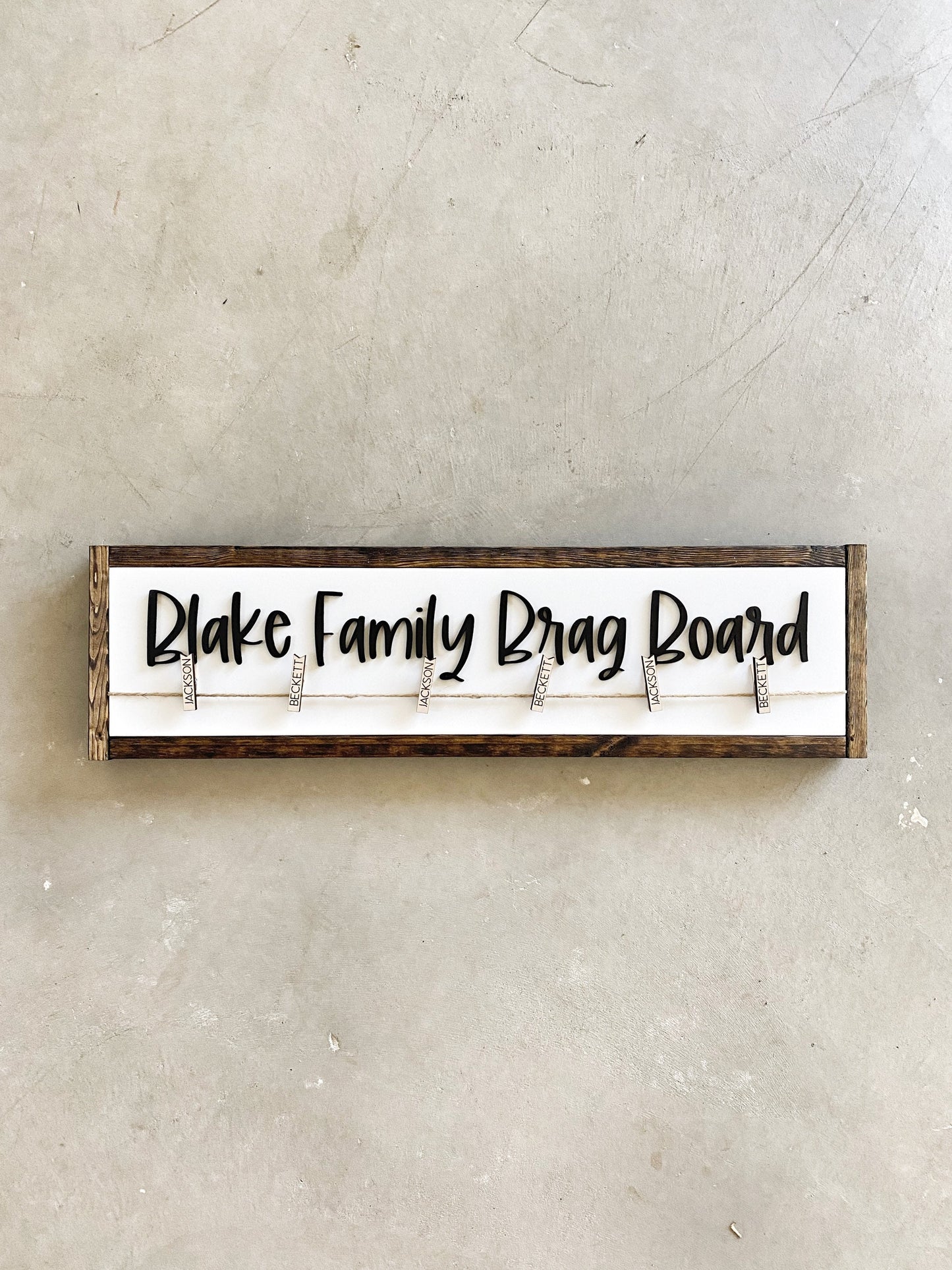 Family Brag Board, Personalized Art or Photo Display for Families, Clips with Names, Playroom Decor, Entryway Sign,