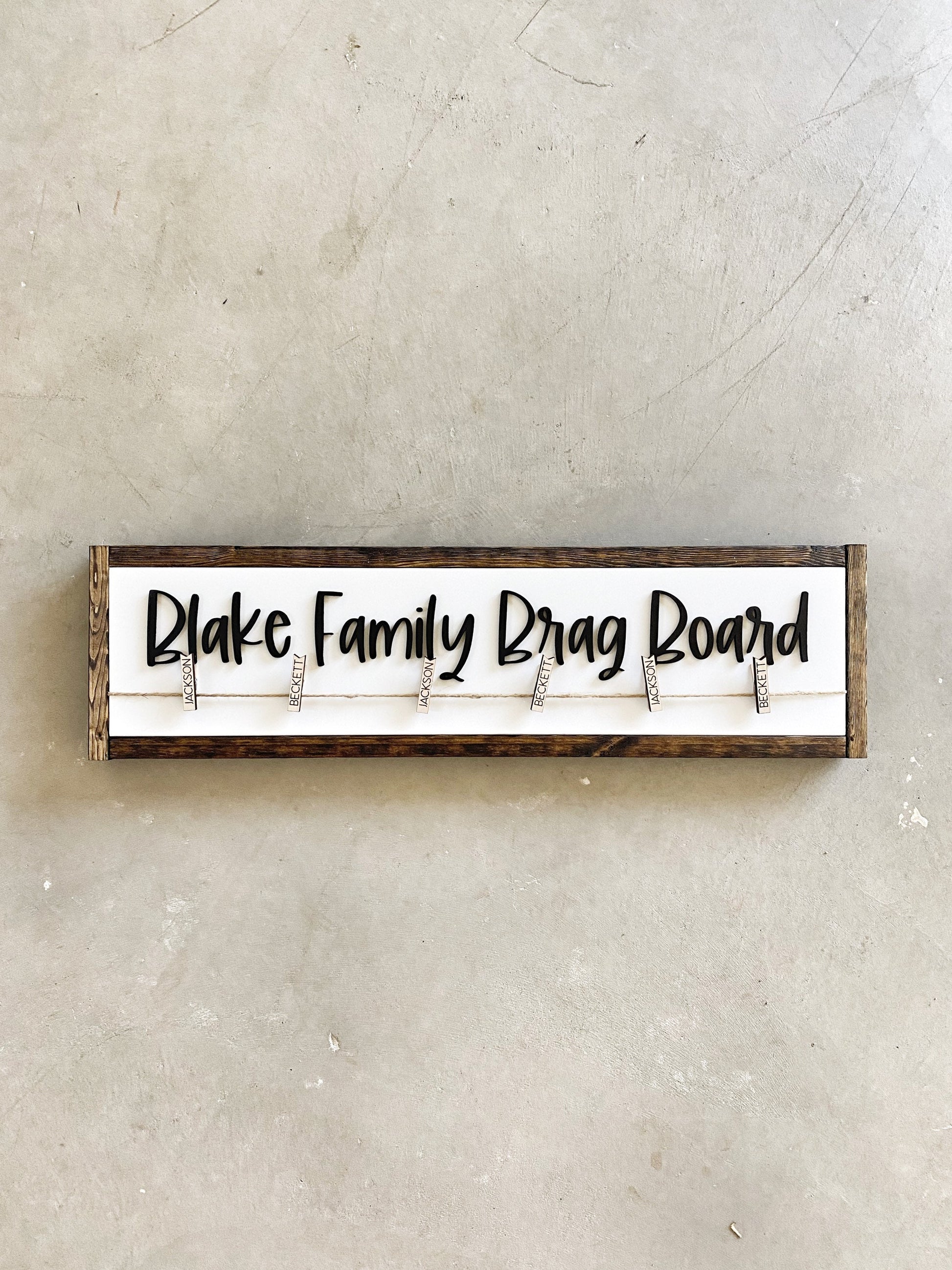 Family Brag Board, Personalized Art or Photo Display for Families, Clips with Names, Playroom Decor, Entryway Sign,