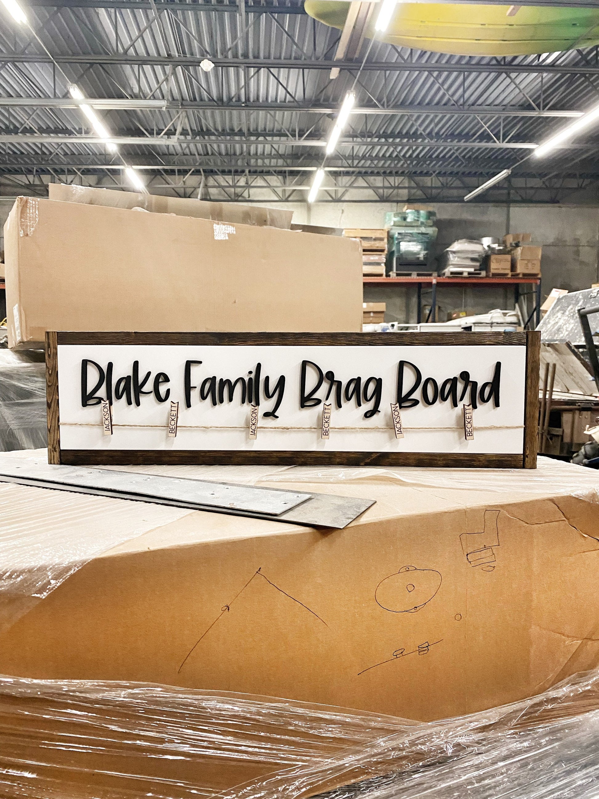 Family Brag Board, Personalized Art or Photo Display for Families, Clips with Names, Playroom Decor, Entryway Sign,