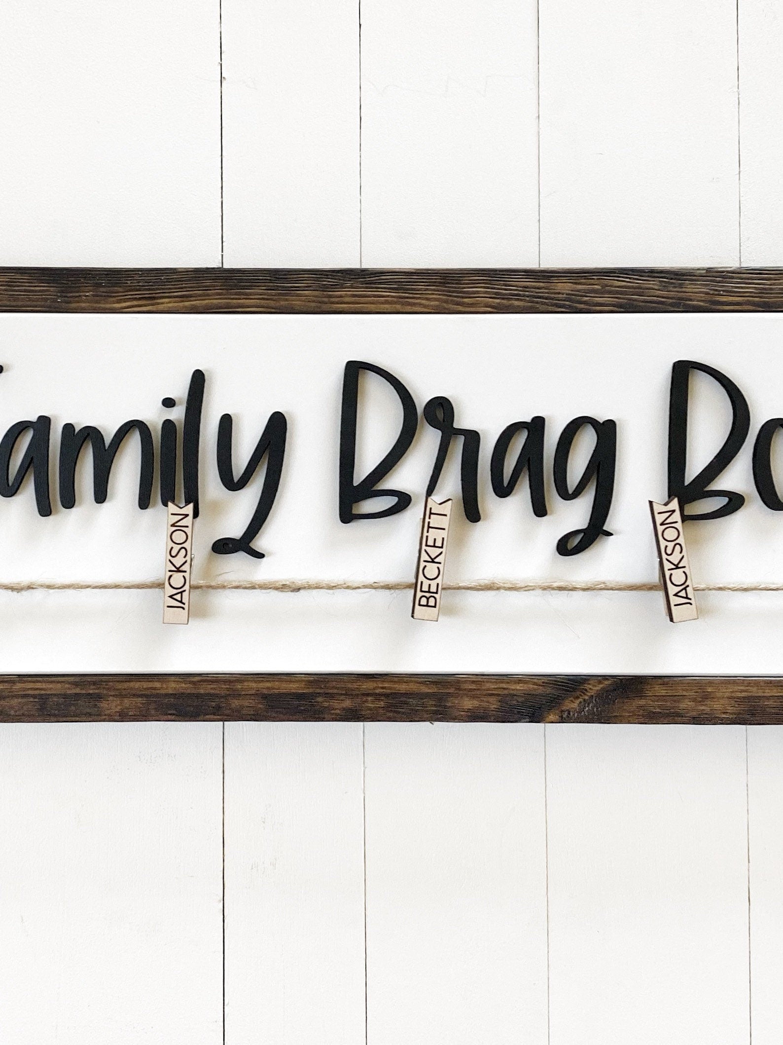 Family Brag Board, Personalized Art or Photo Display for Families, Clips with Names, Playroom Decor, Entryway Sign,
