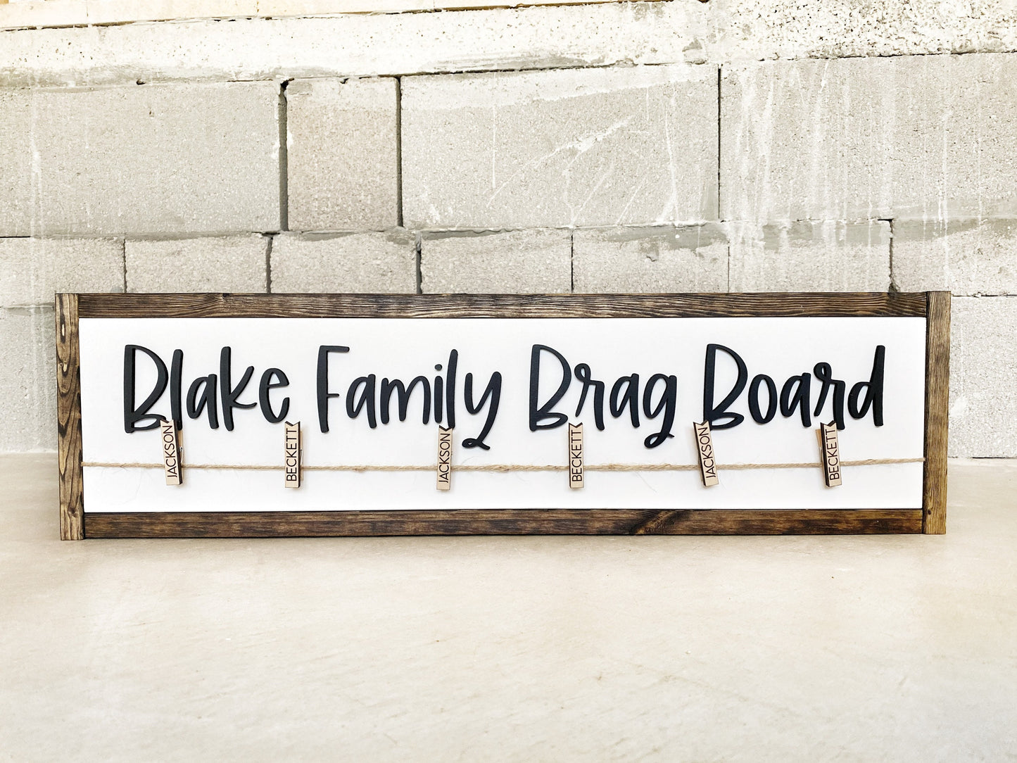 Family Brag Board, Personalized Art or Photo Display for Families, Clips with Names, Playroom Decor, Entryway Sign,