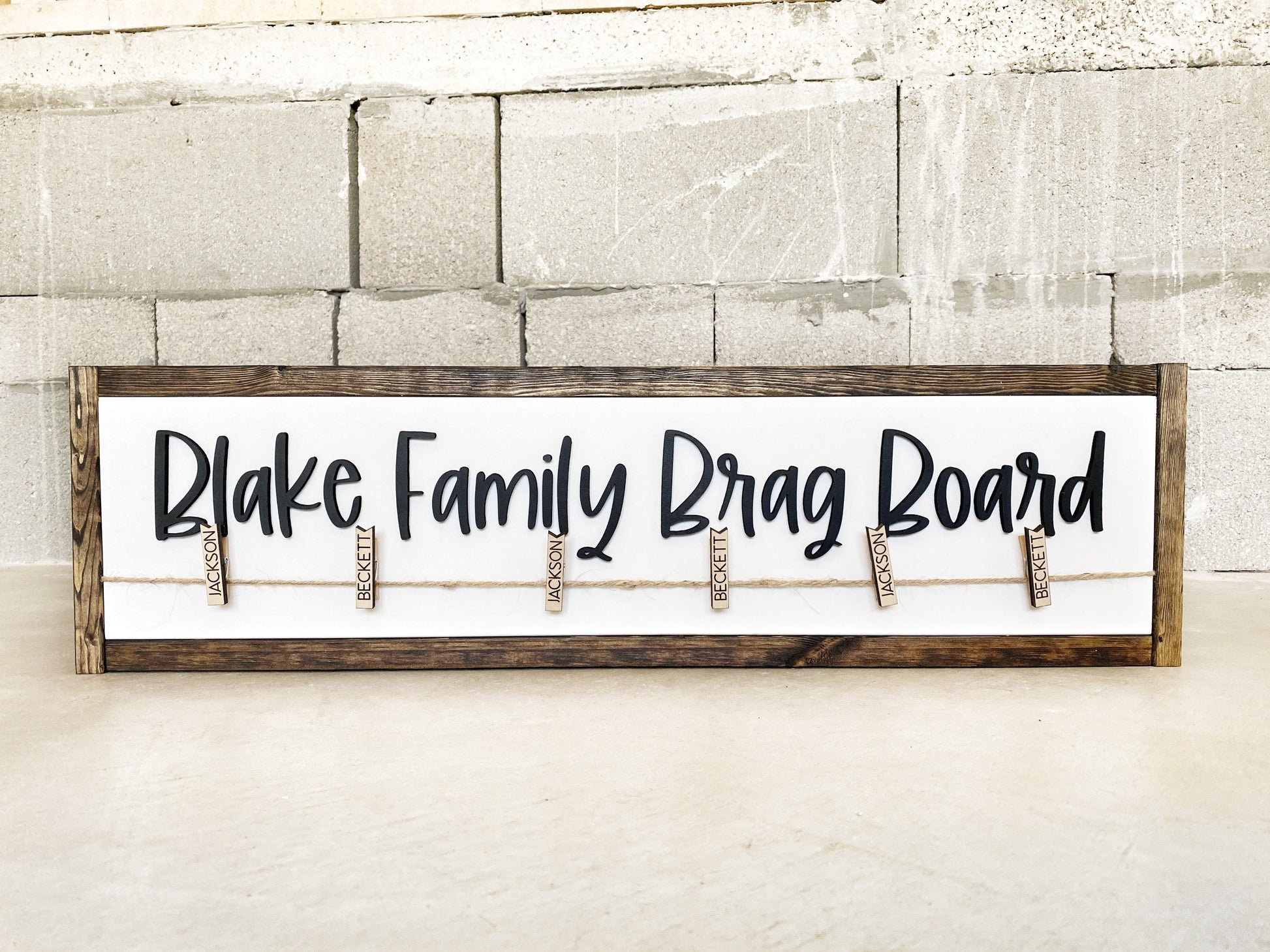 Family Brag Board, Personalized Art or Photo Display for Families, Clips with Names, Playroom Decor, Entryway Sign,