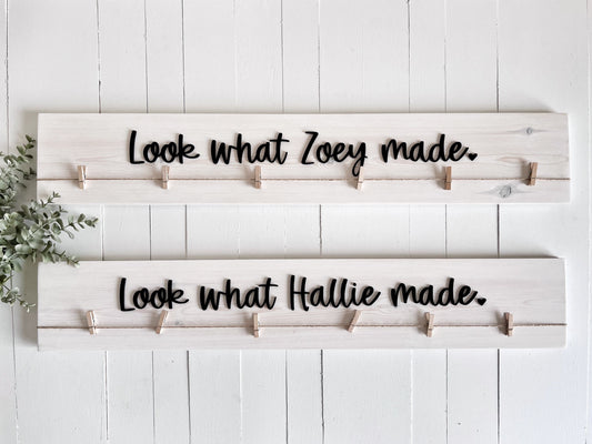 Gift for Mom, Look What I Made Artwork Display Board for Kids with Personalized Name or Hanging Clips