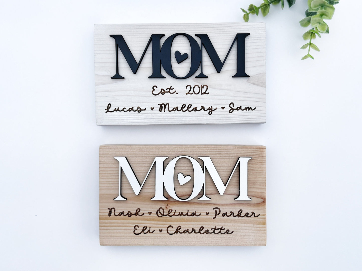 Mom Sign with Names, Personalized Mother's Day Gift from Kids, Small Desk Decor