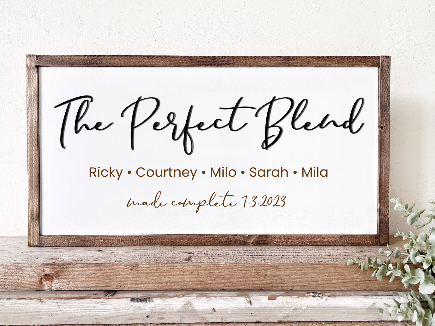 The Perfect Blend Family Sign Personalized with First Names, Last Names & Established Date