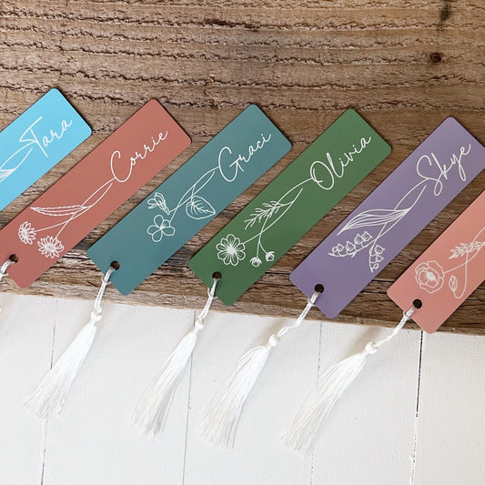 Custom Birth Month Bookmark with Name, Colored Birth Flower Bookmark for Women
