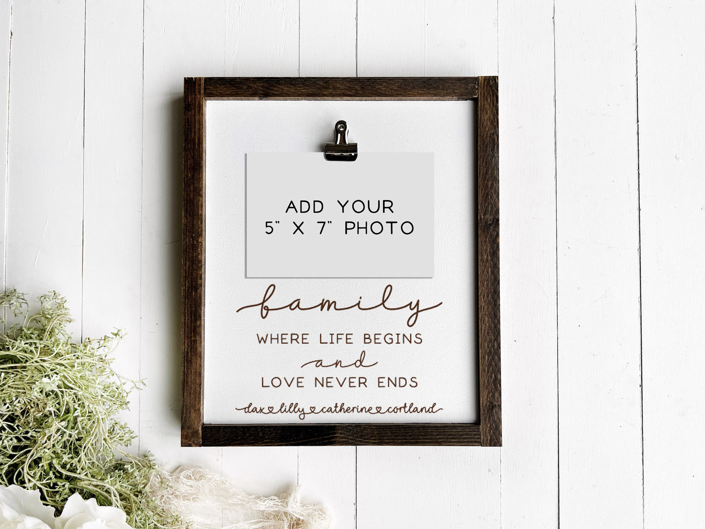 Custom Family Name Engraved Wood Photo Frame - Personalized Gift - Family, Where Life Begins and Love Never Ends