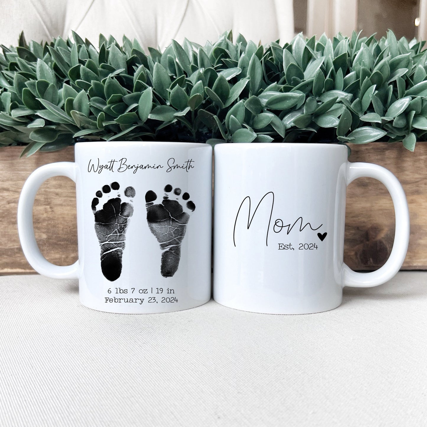 Baby Footprint Mug, New Mom & Dad Gift, Hospital Birth Stats, Baby Feet and Hand Keepsake, First Mother's Day, Birth Announcement