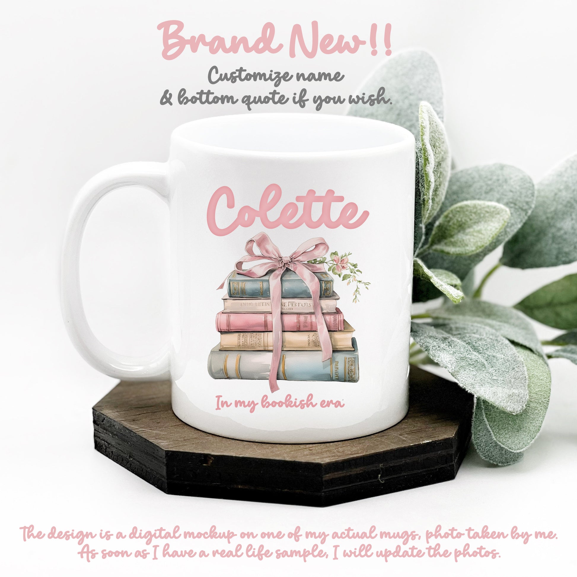 Personalized Coquette Mug for Book Lovers, In My Bookish Era, Customized Bottom Quote, Book Club Gift