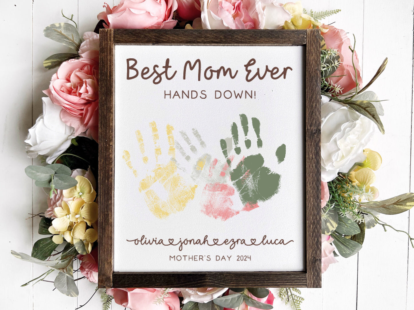 Handprint Sign for Mom, Custom Mothers Day Gift from Kids, Best Mom Ever Hands Down Sign