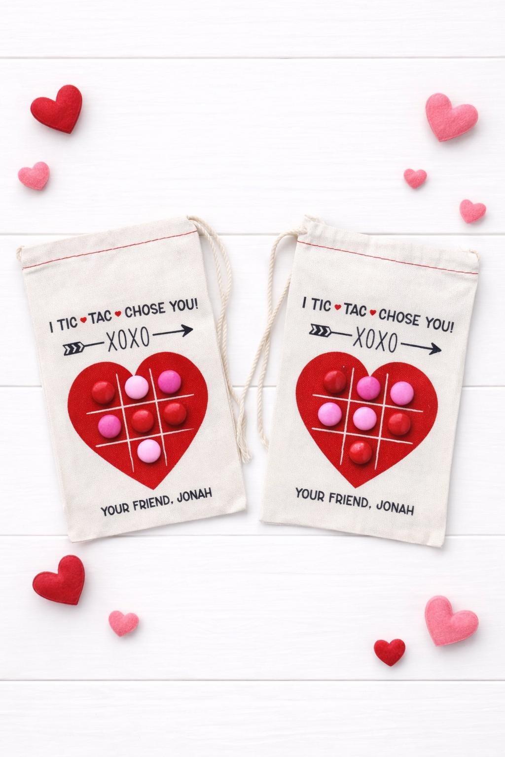Personalized Valentine Bag - Canvas Favor With Tic Tac Toe Game & Custom Name