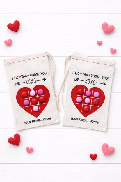 Personalized Valentine Bag - Canvas Favor With Tic Tac Toe Game & Custom Name