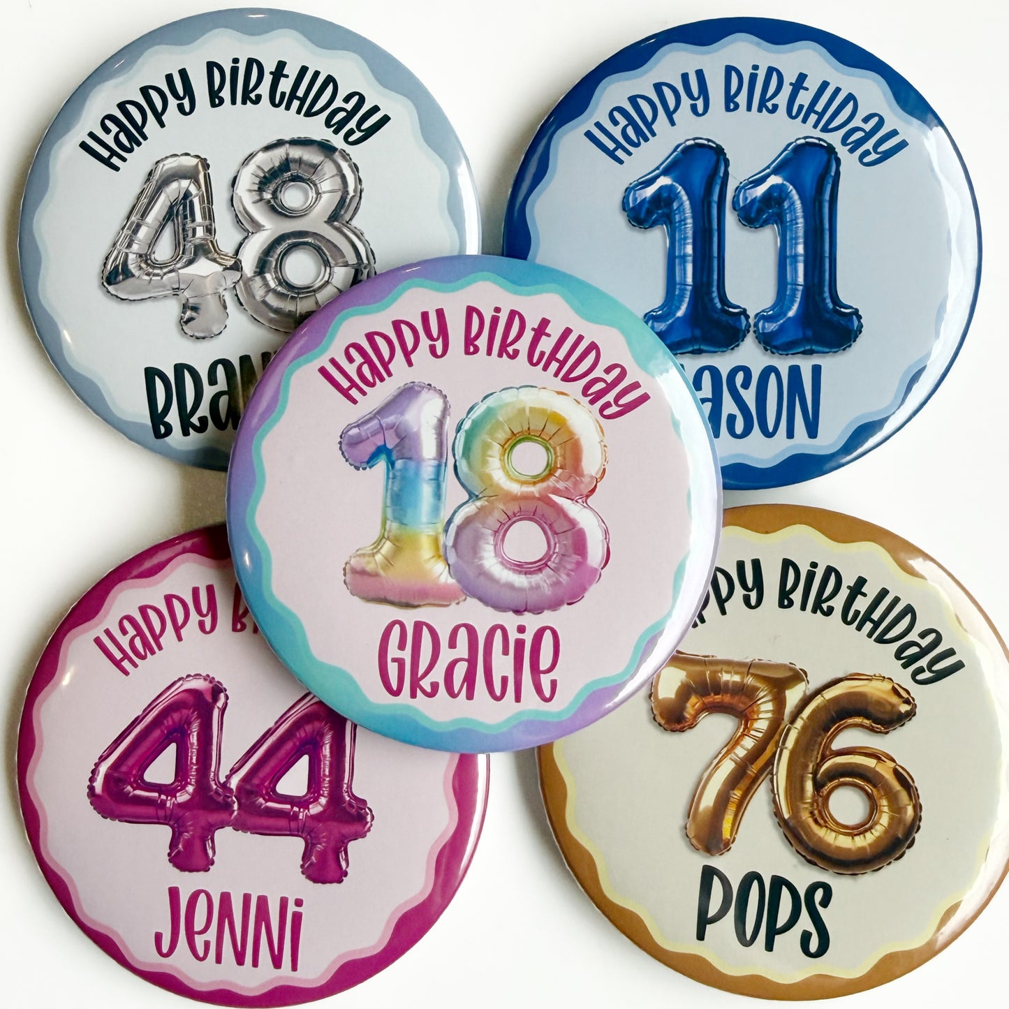 Birthday Balloon Button: Personalized Name, Age & Color