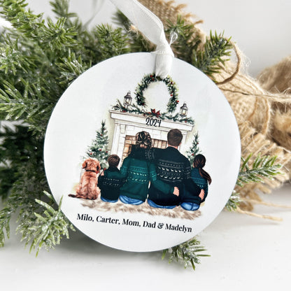 Family with Pets Christmas Ornament – Personalized Gift for Families with Two Kids & Dog