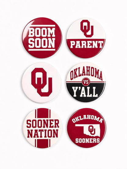 OU Sooners Gameday Buttons | Officially Licensed University of Oklahoma Pins | OU Mom Dad Mimi Parent & Graduation Gifts
