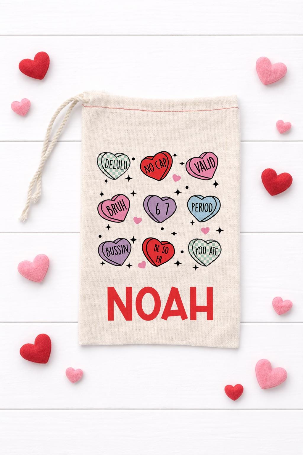 67 Personalized Valentine Bag - Canvas Treat Bag with Gen Alpha Slang & Custom Name