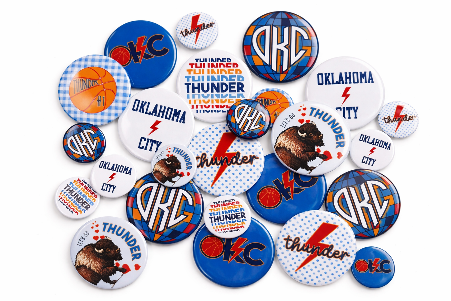 Blue & Orange Basketball Spirit Button – Custom Oklahoma City Fan Pinback Badge – 1.25", 2.25" or 3"