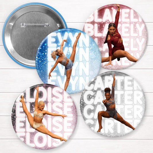 Dance Competition Photo Brag Button with Glitter Background: Nationals Spirit Pin