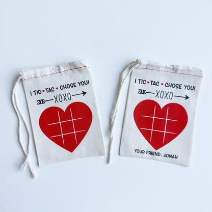 Personalized Valentine Bag - Canvas Favor With Tic Tac Toe Game & Custom Name