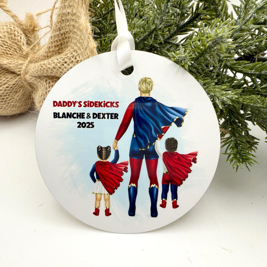 Personalized Super Hero Dad Ornament – Gift for Single Dad of Boys or Girls