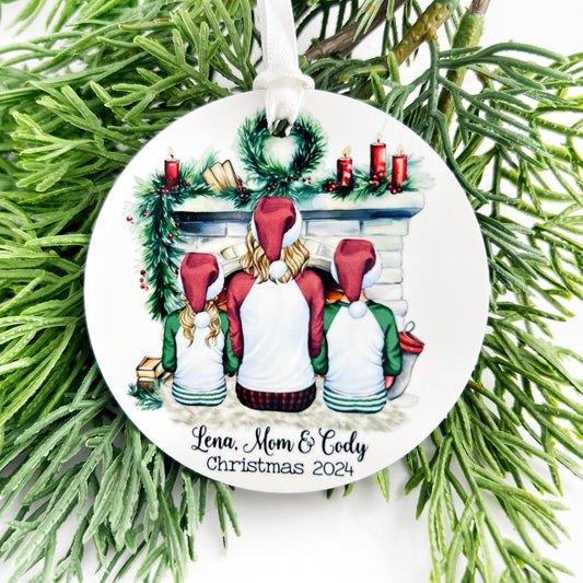 Personalized Ornament for Mom of Two – Christmas Gift Featuring Kids in Pajamas