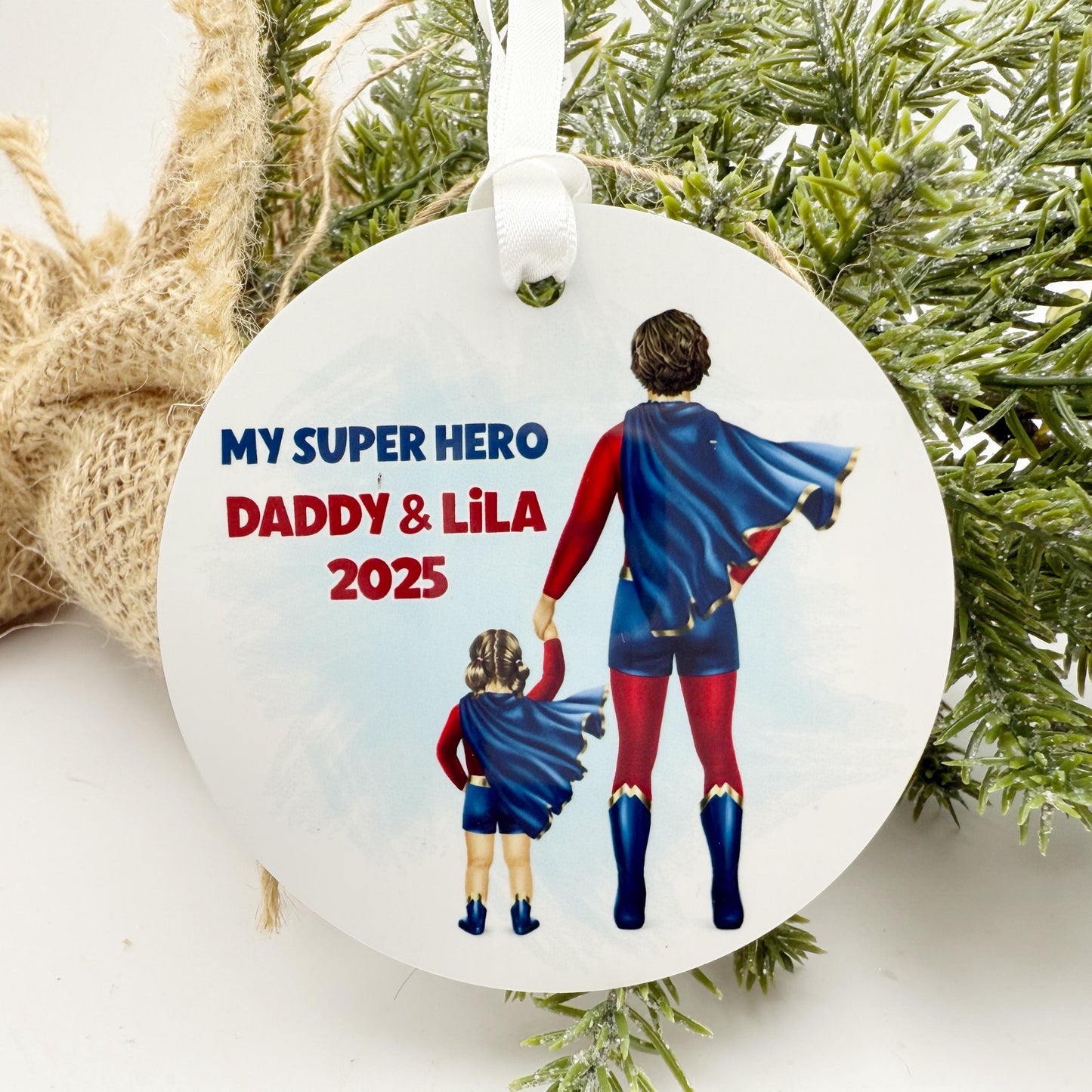 Personalized Super Hero Dad Ornament – Gift for Single Dad of Boys or Girls
