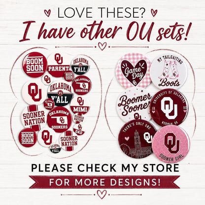 OU Sooners Pinback Buttons | Officially Licensed University of Oklahoma Gameday Buttons | Boomer Sooner, Norman & Graduation Gifts