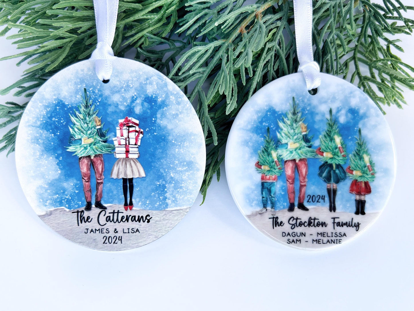 Family of 3 Personalized Christmas Ornament – Custom Holiday Keepsake with Winter Outfit