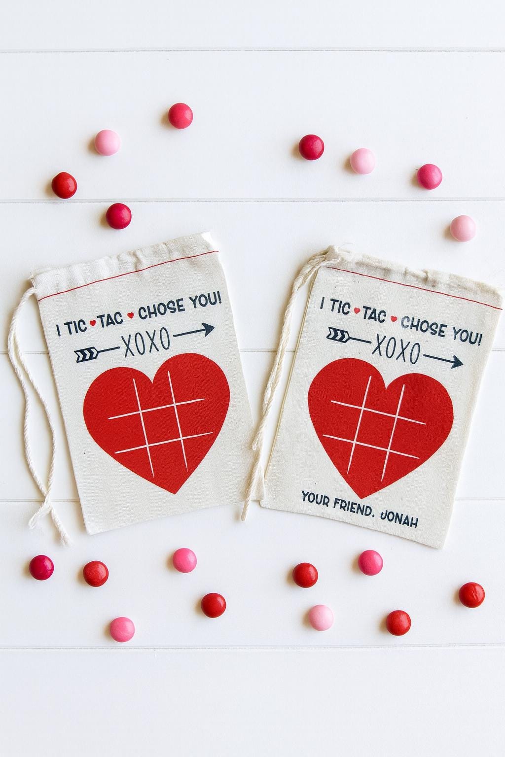 Personalized Valentine Bag - Canvas Favor With Tic Tac Toe Game & Custom Name