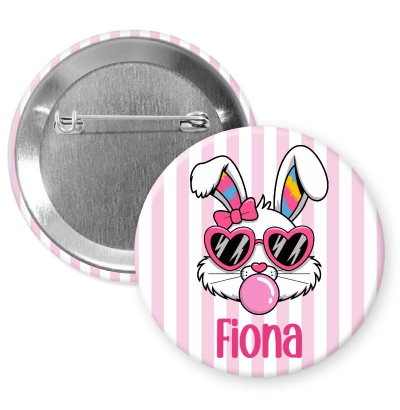 Personalized Easter Bunny Buttons for Kids – Bubblegum Bow or Cool Cap Designs