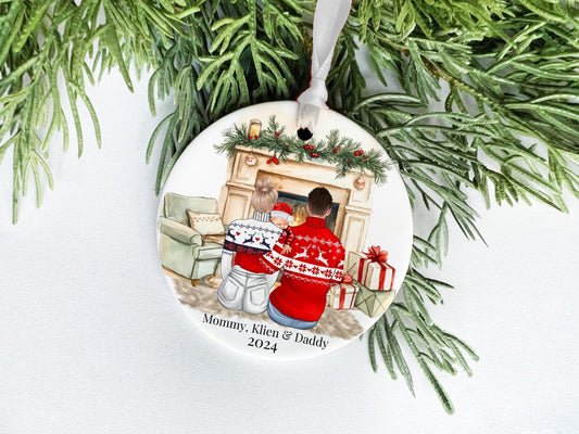 Newborn Family of 3 Ornament – Personalized First Christmas Keepsake with Baby’s Birth Year