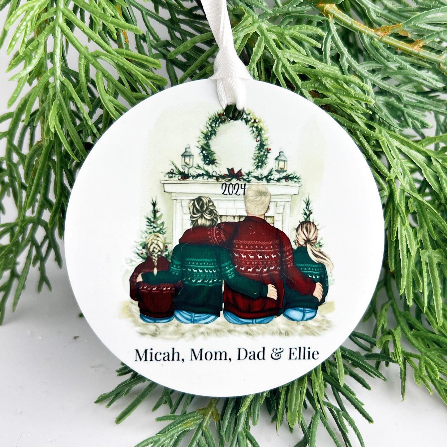 Family with Pets Christmas Ornament – Personalized Gift for Families with Two Kids & Dog