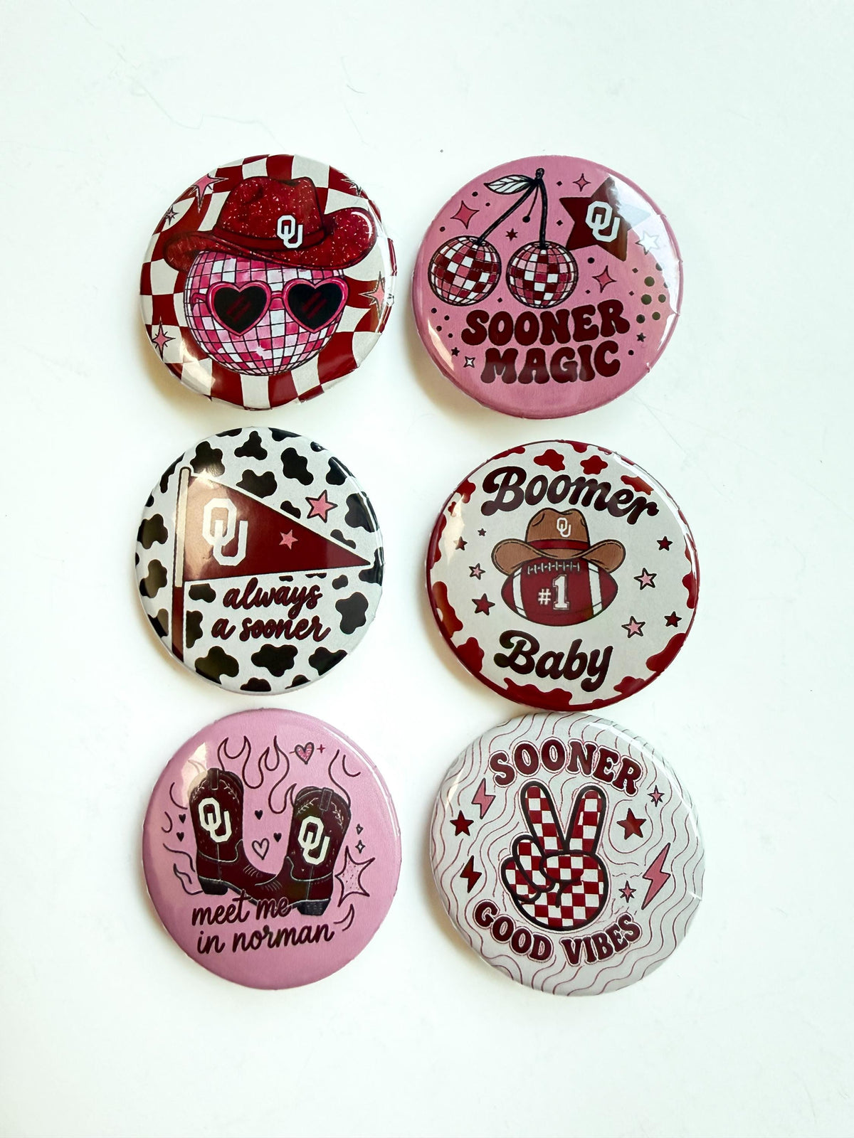 OU Sooners Pinback Buttons | University of Oklahoma Game Day Buttons & Gifts | Officially Licensed