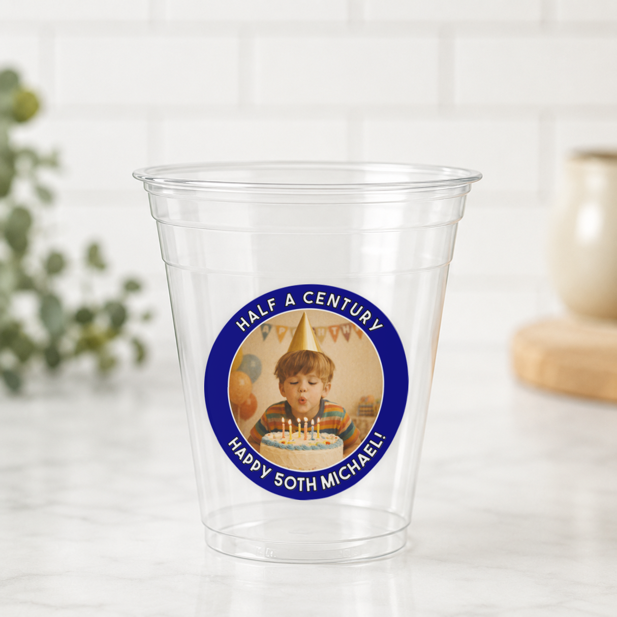 Custom Birthday Photo Stickers - Personalized Round Labels for Party Cups & Goodie Bags