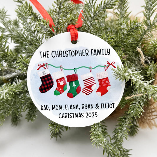 Personalized Family Stocking Ornament – Custom Names for 2 to 6 Members with Year