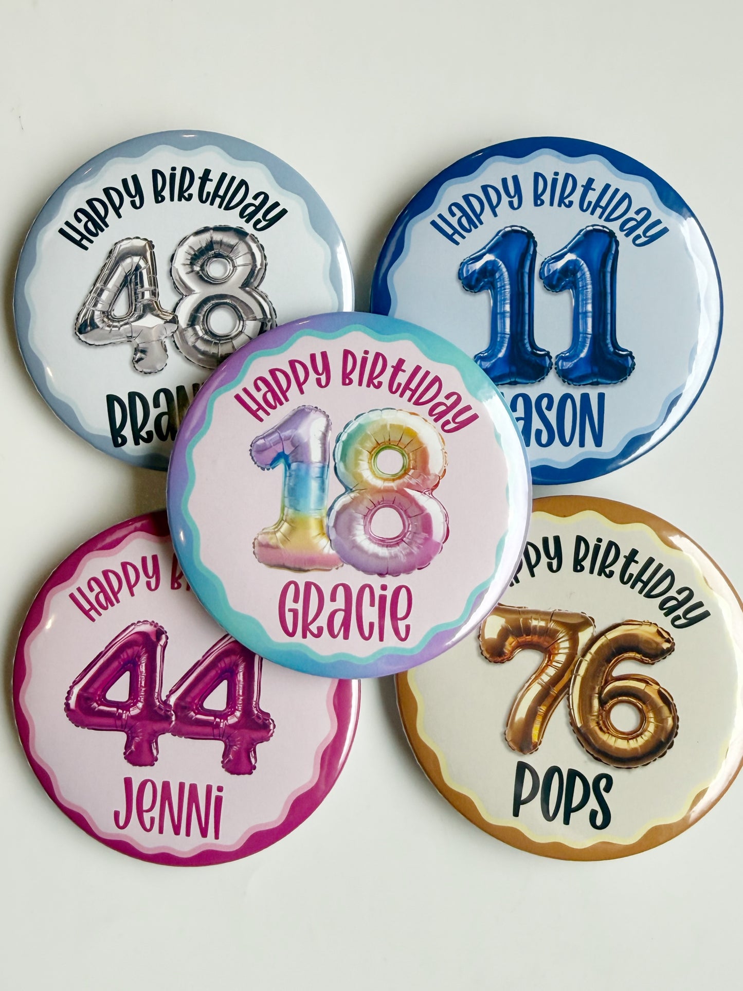 Birthday Balloon Button: Personalized Name, Age & Color