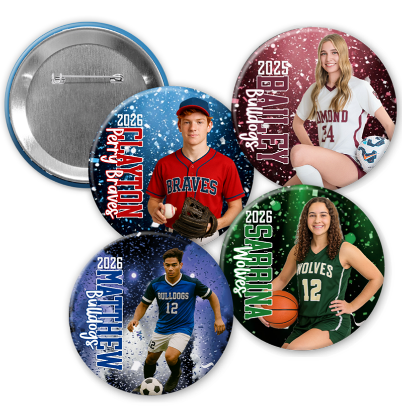 Individual Button Custom Sports Photo Button – Personalized Athlete Button for Press Day ...