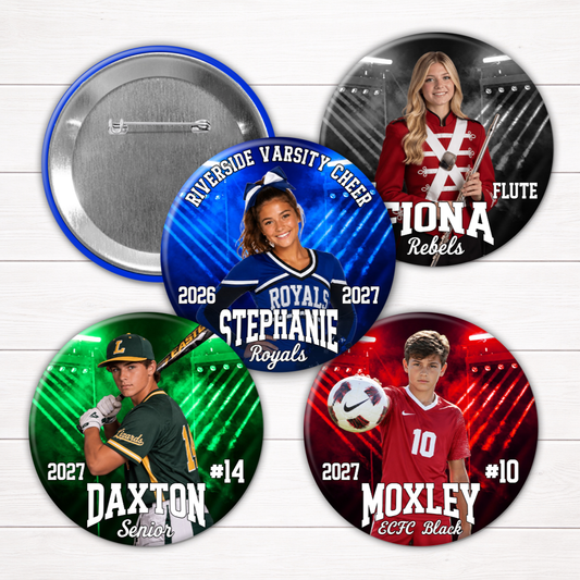 Custom Photo Button Pin for Sports, Band, Color Guard & Show Choir