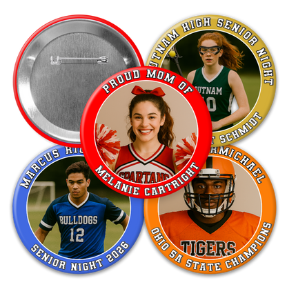 Custom Photo Button with Border & Text – Personalized Pinback Button for Events, Teams, Gifts – 3" or 2.25"