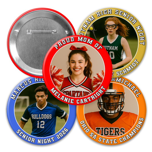 Custom Photo Button with Border & Text – Personalized Pinback Button for Events, Teams, Gifts – 3" or 2.25"