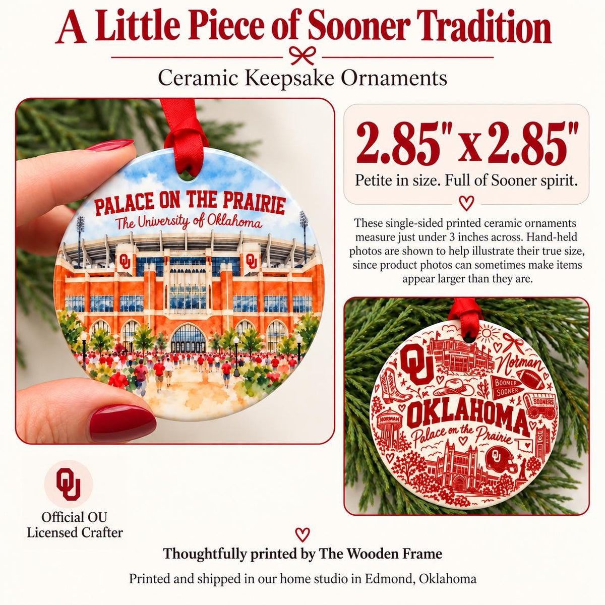 Oklahoma Sooners Christmas Ornament | Boomer Sooner & Norman OU Ceramic Keepsake