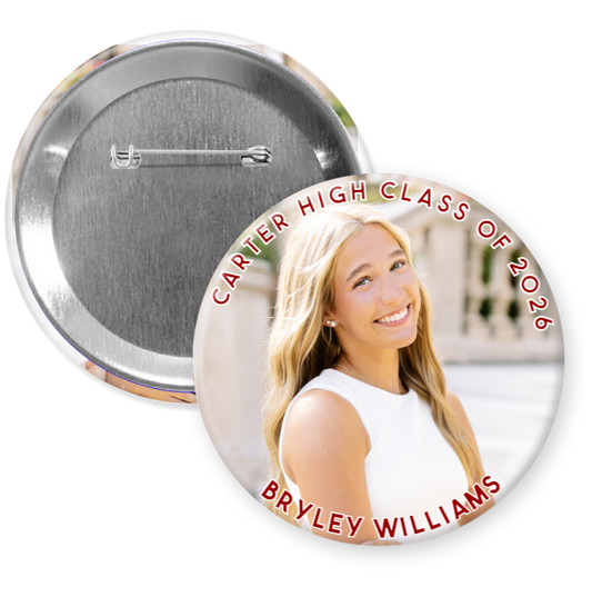 Custom Photo Button with Text – Personalized Pinback Button – 3" or 2.25" – Add Your Photo & Name – Customizable Gift, Event, Team, or School Button