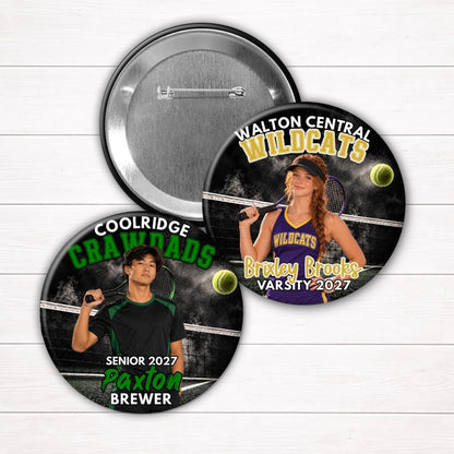 Tennis Photo Button - Senior Night Game Day Pin - Personalized Proud Mom Accessory