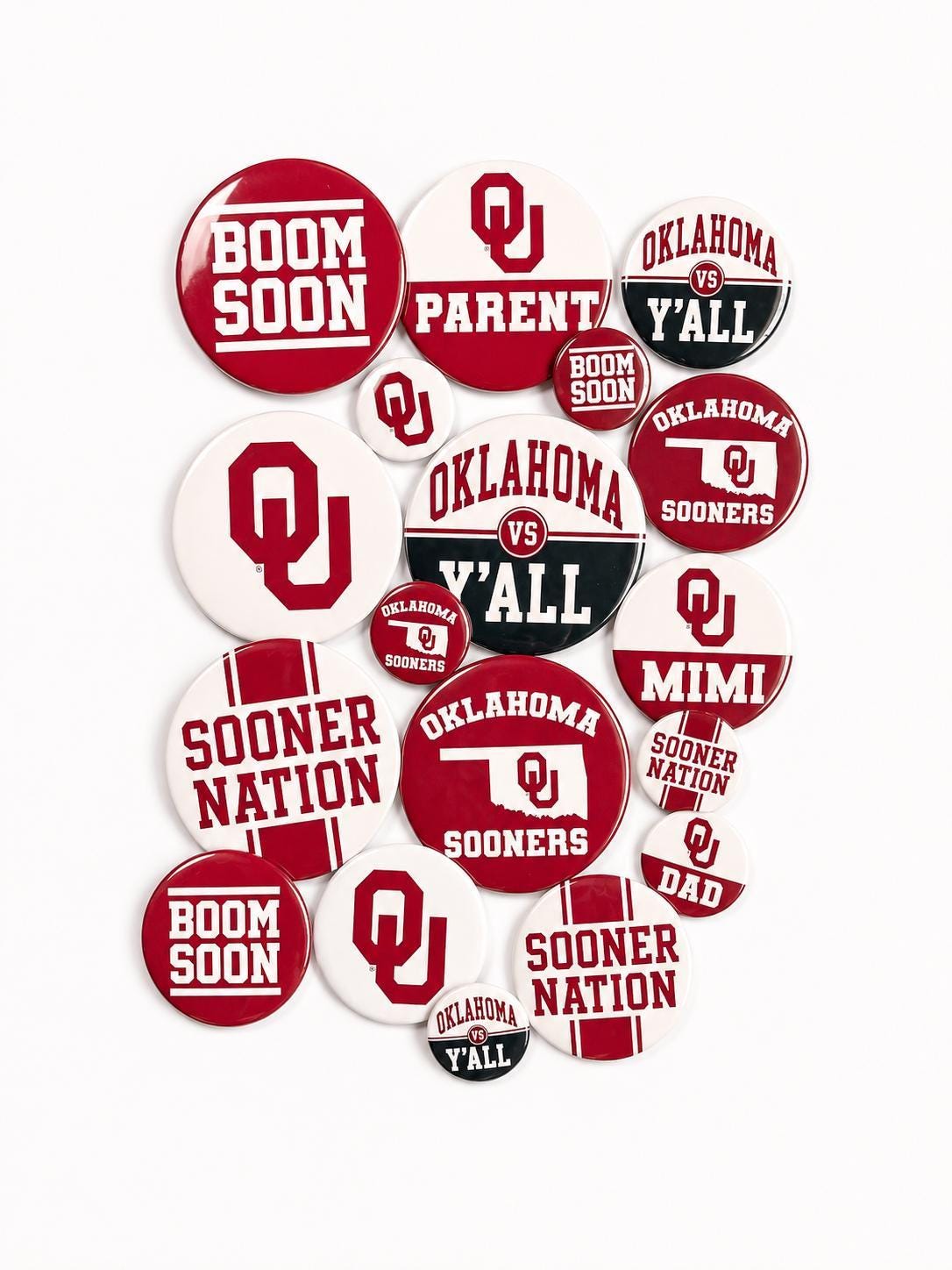 OU Sooners Gameday Buttons | Officially Licensed University of Oklahoma Pins | OU Mom Dad Mimi Parent & Graduation Gifts